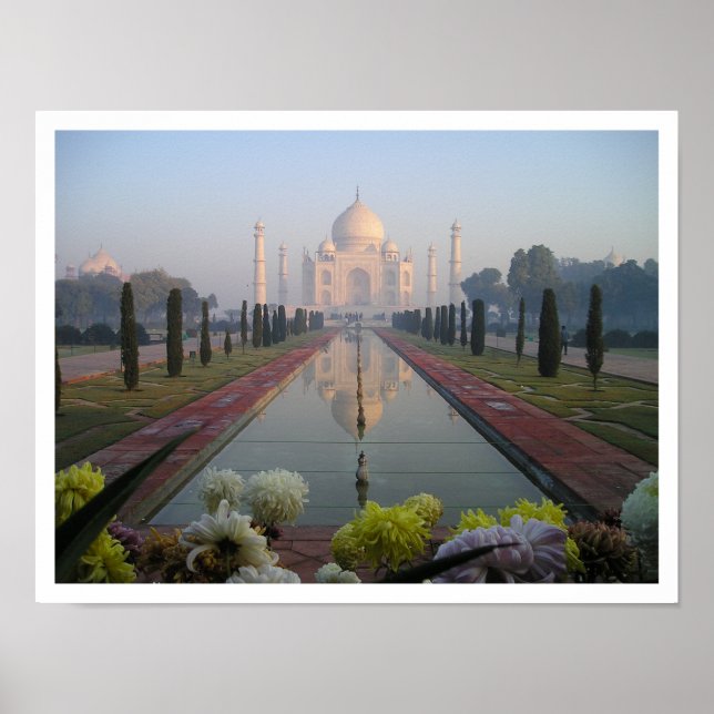 Taj Mahal Mausoleum at Sunrise Poster (Front)