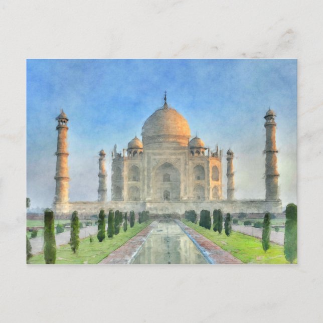 Taj Mahal Postcard Colourful Painting (Front)