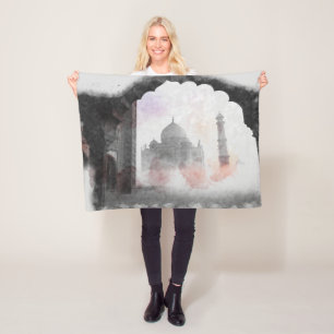 Taj Mahal Postcard Vintage Travel Fleece Blanket
