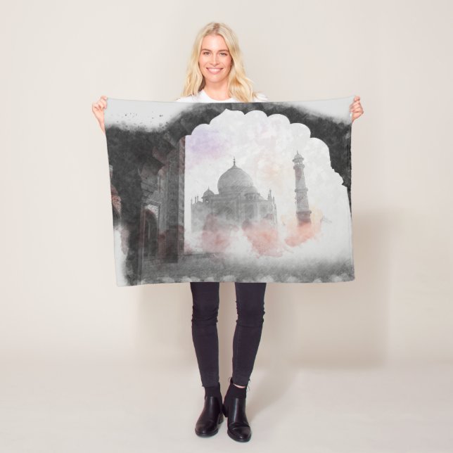 Taj Mahal Postcard Vintage Travel Fleece Blanket (In Situ)