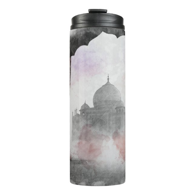 Taj Mahal Postcard Vintage Travel Thermal Tumbler (Front)