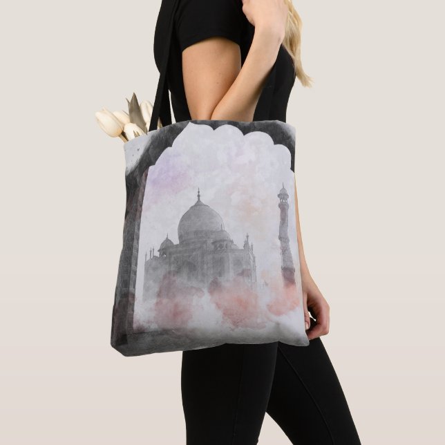 Taj Mahal Postcard Vintage Travel Tote Bag (Close Up)