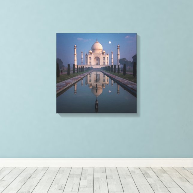 Taj Mahal Reflection Gift Wrap – Serene Moonlit Ar Canvas Print (Insitu(Wood Floor))