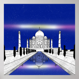 Taj Mahal Seven Wonders illustration Poster