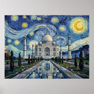 Taj Mahal Starry Night Historical Landscape Poster