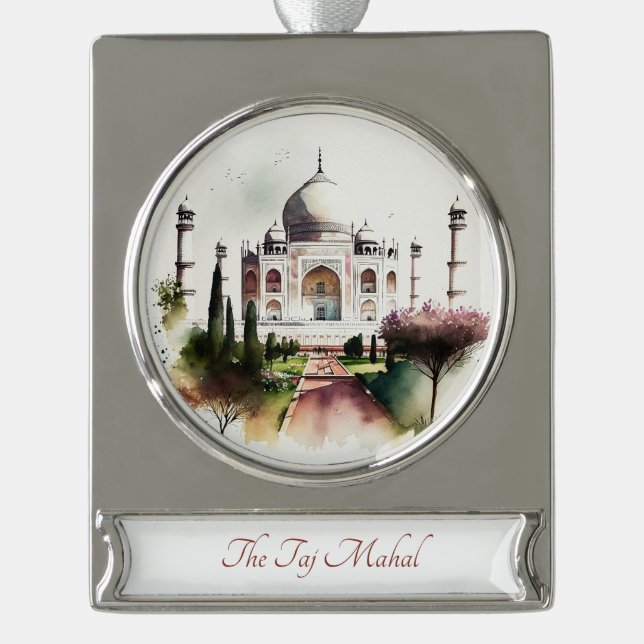 Taj Mahal Travel Art Watercolor Ornament (Front)