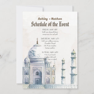 Taj Mahal Typology Watercolor Wedding Invitation
