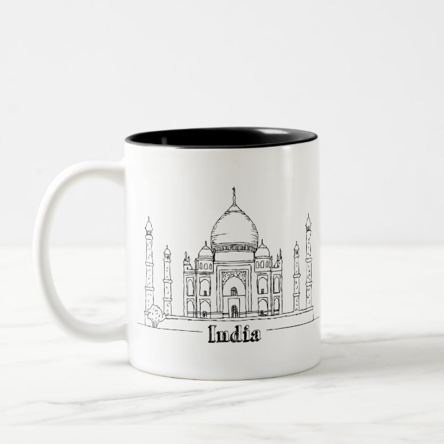 Taj Mahal Vacation Drawing Vacation Art Travelling Two-Tone Coffee Mug (Left)