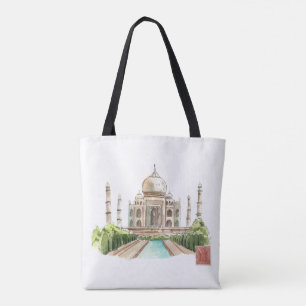 Taj Mahal Watercolor Art Print Iconic Indian Decor Tote Bag