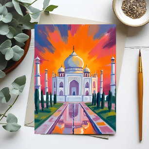 Taj Mahal Watercolor Sunset India Travel Postcard