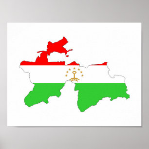 Tajikistan country flag map shape symbol poster