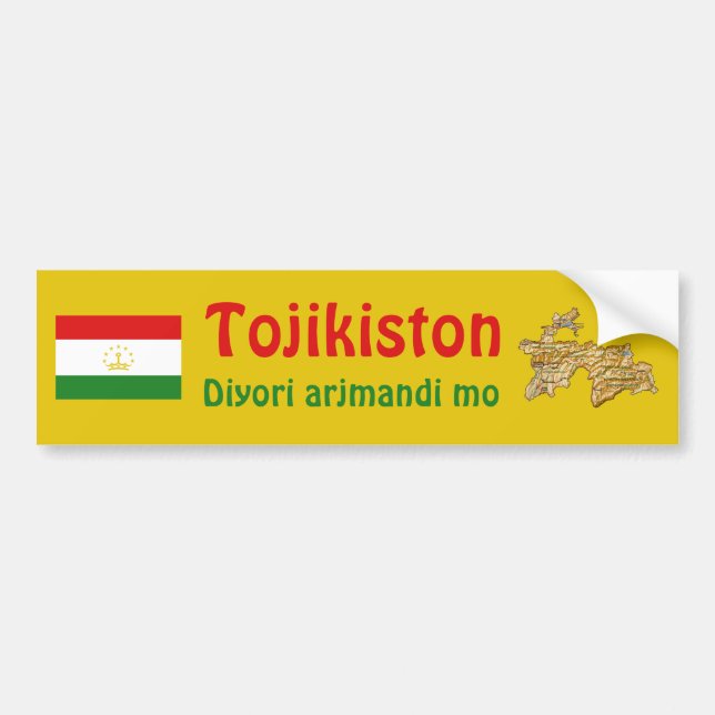 Tajikistan Flag + Map Bumper Sticker (Front)