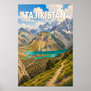 Tajikistan Illustration Travel Art Vintage Poster