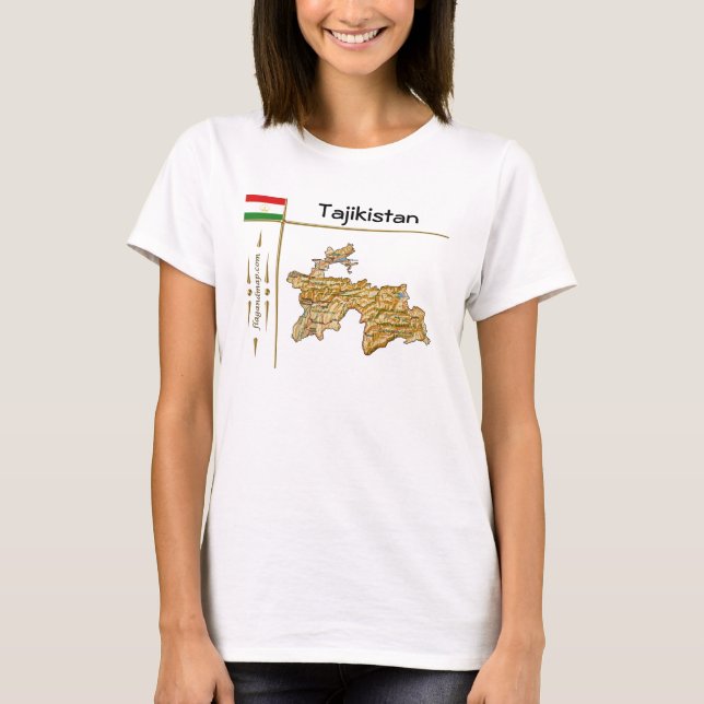 Tajikistan Map + Flag + Title T-Shirt (Front)