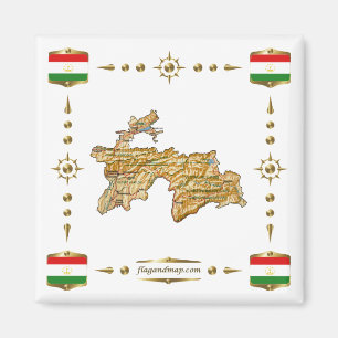Tajikistan Map + Flags Magnet