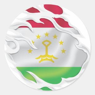 Tajikistan Ripped Flag Classic Round Sticker