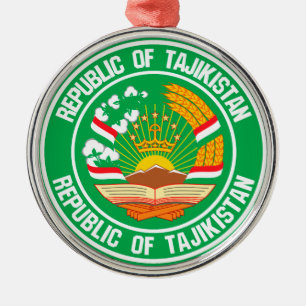 Tajikistan Round Emblem Metal Tree Decoration