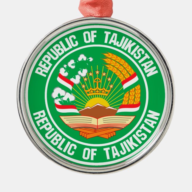 Tajikistan Round Emblem Metal Tree Decoration (Front)