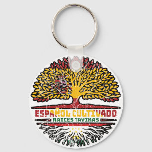 Tajikistan Tajik Spanish Spain Tree Roots Flag Key Ring