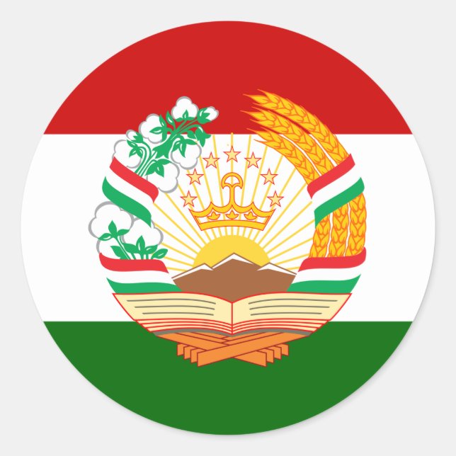 Tajikistani Flag & Emblem, Flag of Tajikistan Classic Round Sticker (Front)