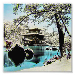 TAKAGI Glass Magic Lantern Slide KINKAKUJI GARDENS Photo Print