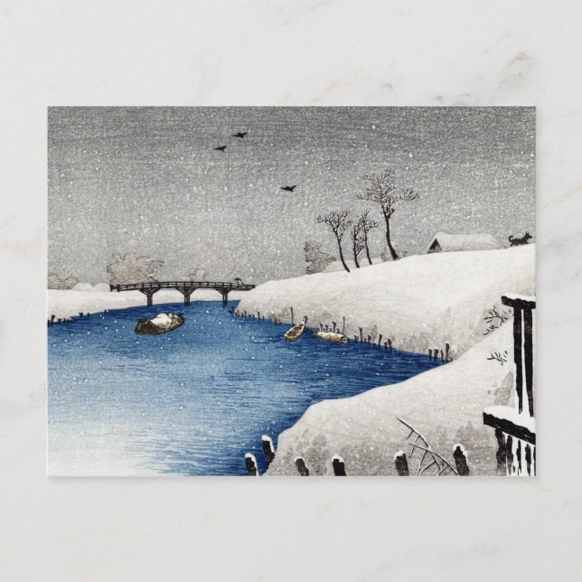 Takahashi Shōtei Snow on Ayase River Postcard (Front)