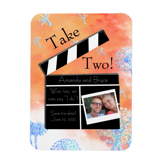 Take 2 save the date dandelion and clouds magnet (Vertical)