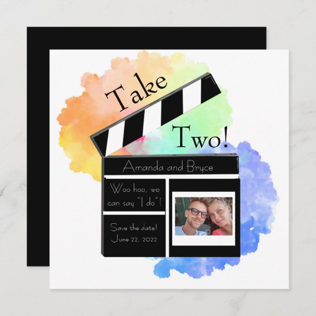 Take 2 save the date rainbow cloud holiday card (Front/Back)