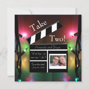 Take 2 save the date twinkle light party holiday card