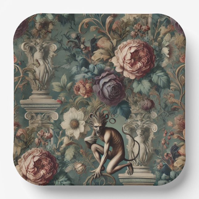 Take a Bow – Gothic Floral Design Paper Plate (Front)