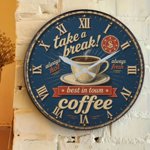Take a Break Coffee Large Clock