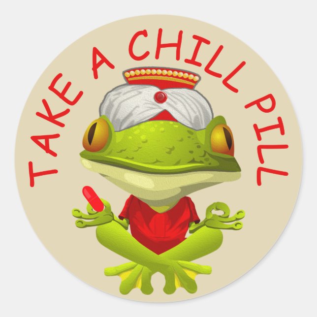 Take a Chill Pill Frog Yogi Classic Round Sticker (Front)