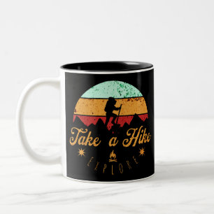 Take A Hike, Mountains, Outdoors, Nature, Vintage  Two-Tone Coffee Mug