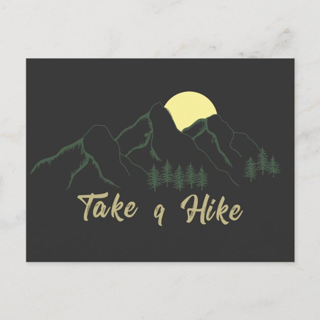 Take a hike outdoor hiking logo pine trees postcard (Front)