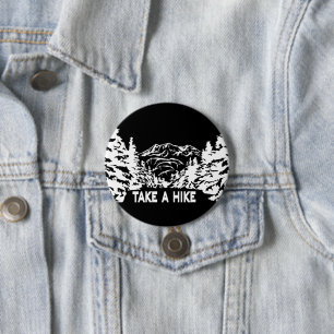 Take a Hike quote monochrome mountain landscape 7.5 Cm Round Badge