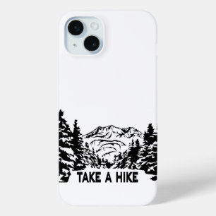 Take a Hike quote monochrome mountain landscape iPhone 15 Mini Case