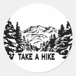 Take a Hike quote monochrome mountain landscape Classic Round Sticker