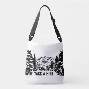 Take a Hike quote monochrome mountain landscape Crossbody Bag