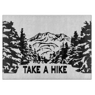 Take a Hike quote monochrome mountain landscape Cutting Board
