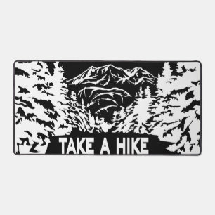 Take a Hike quote monochrome mountain landscape Desk Mat