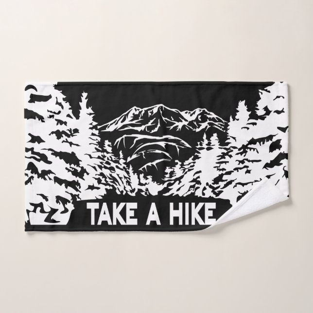 Take a Hike quote monochrome mountain landscape Hand Towel (Hand Towel)