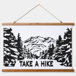 Take a Hike quote monochrome mountain landscape Hanging Tapestry