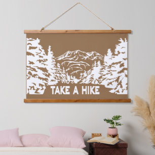 Take a Hike quote monochrome mountain landscape Hanging Tapestry