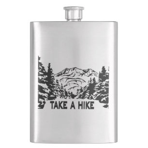 Take a Hike quote monochrome mountain landscape Hip Flask