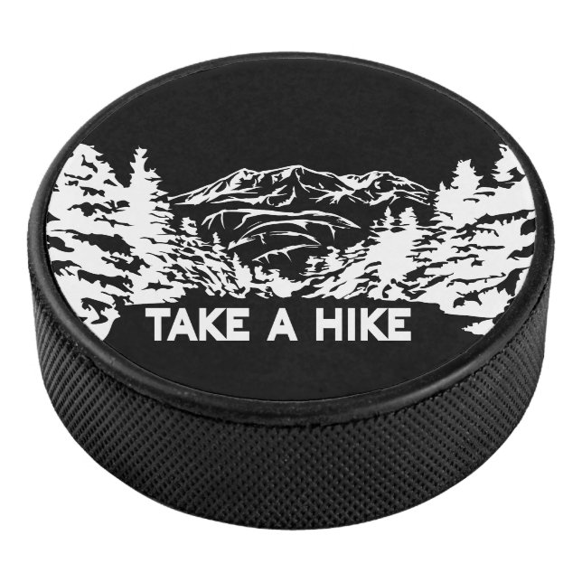 Take a Hike quote monochrome mountain landscape Hockey Puck (3/4)