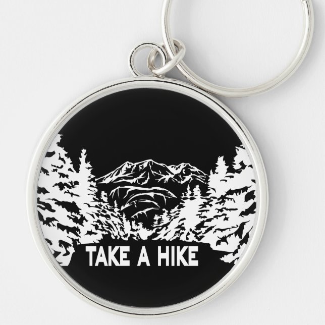 Take a Hike quote monochrome mountain landscape Key Ring (Front)