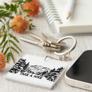 Take a Hike quote monochrome mountain landscape Key Ring