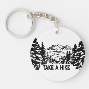 Take a Hike quote monochrome mountain landscape Key Ring