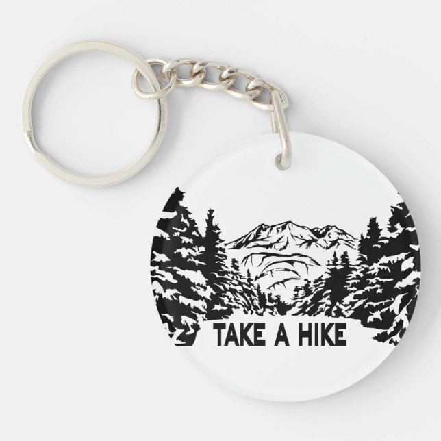 Take a Hike quote monochrome mountain landscape Key Ring (Front)