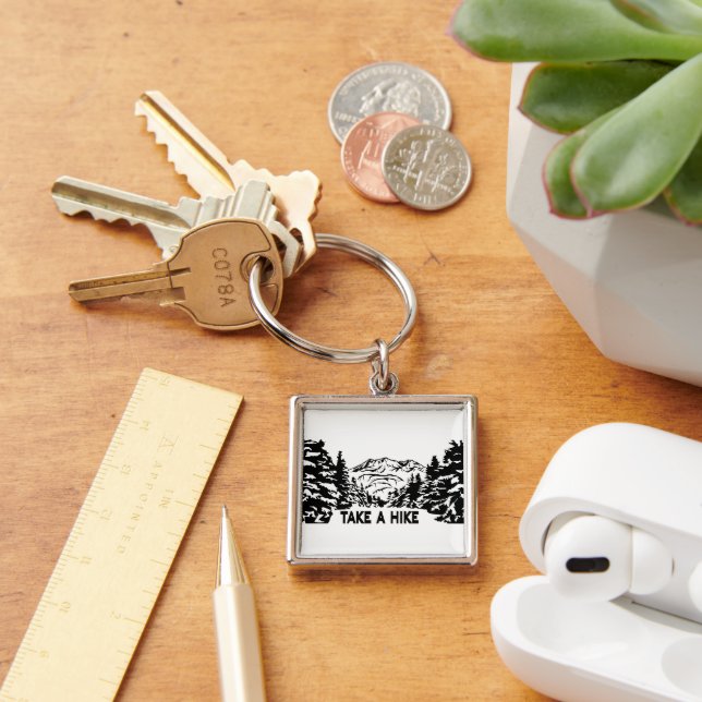 Take a Hike quote monochrome mountain landscape Key Ring (Desk)